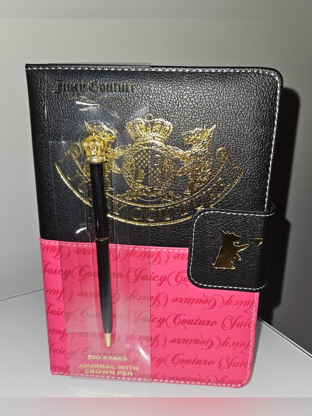 Juicy Couture Black & Pink Journal with Gold Crest and Crown Pen
